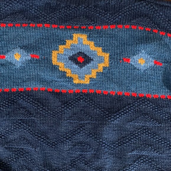 Vintage 90's Chunky Knit Americana Denim Western Mesa Santa Fe Pullover Sweater - Picture 6 of 16